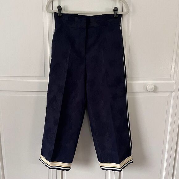 Zara Contrasting Trim Blue Jacquard High Waist Culotte Style Short Pants  Small - Picture 3 of 9